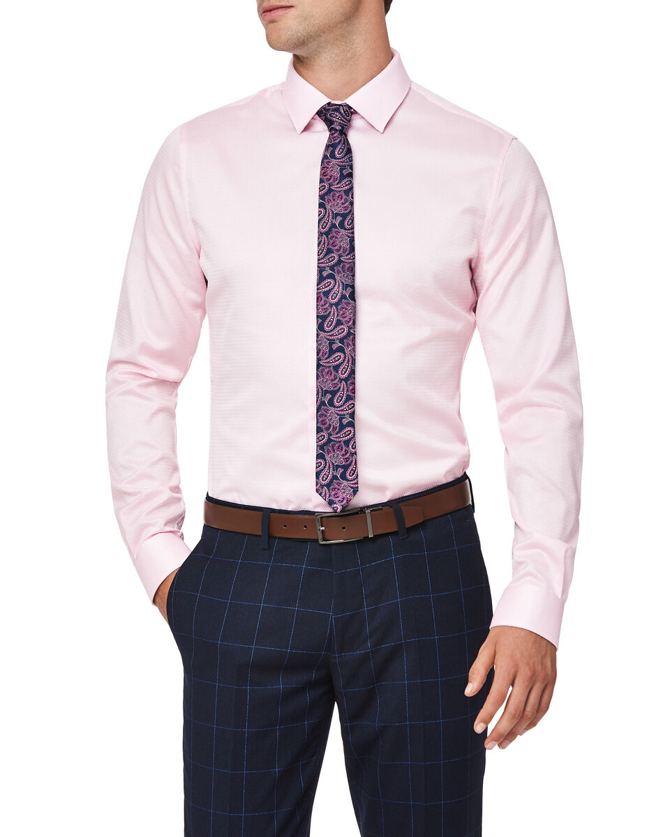 Slim Long Sleeve Herringbone Shirt, Pink, hi-res
